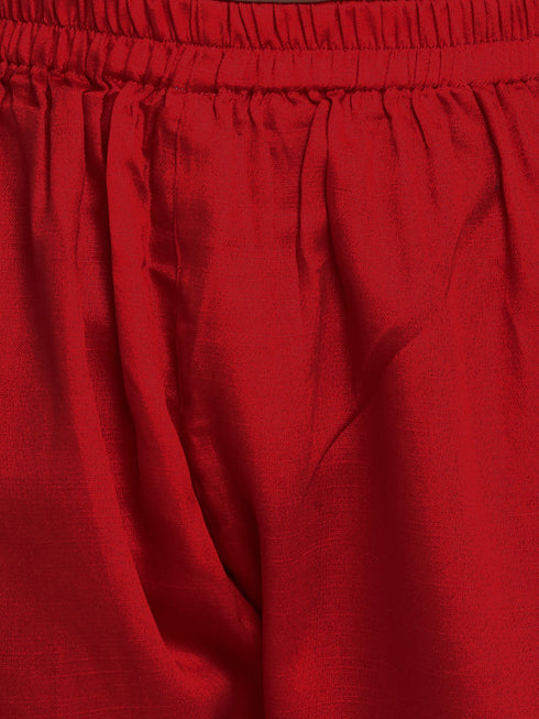 Vastramay Girl's Navy Blue and Rust Kurta Palazzo Set